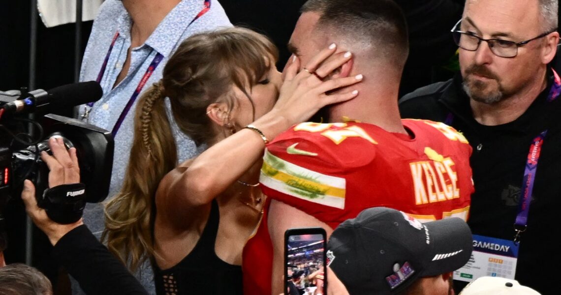 Taylor Swift and Travis Kelce Share a Kiss After He Wins His Third Super Bowl Ring