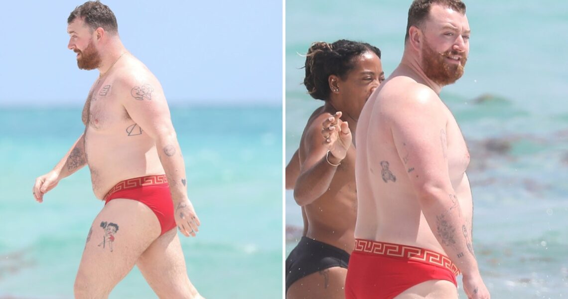 Sam Smith Wears Red Speedo at Miami Beach, Gets Cozy with Mystery Man