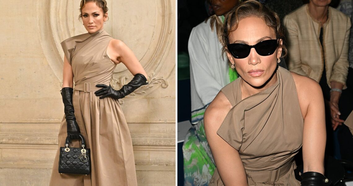 Jennifer Lopez Beams While Posing for Pics at Paris Fashion Week