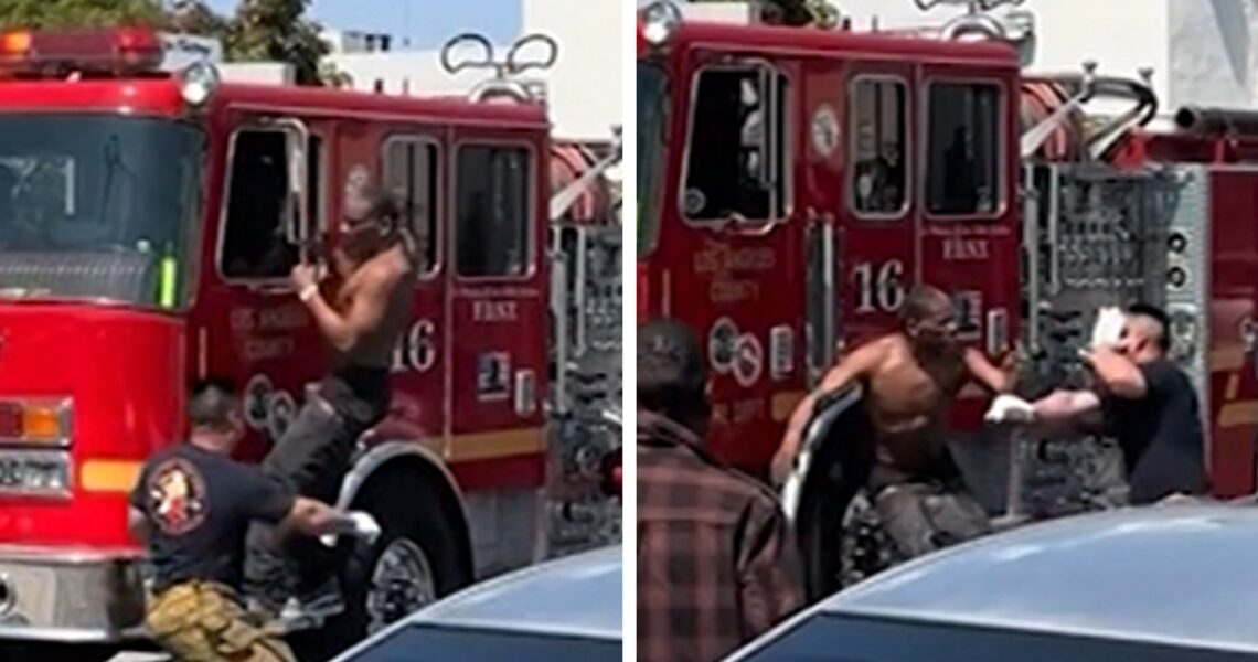 Man Jumps on Moving Fire Truck in L.A., Firefighters Retaliate in Wild Video