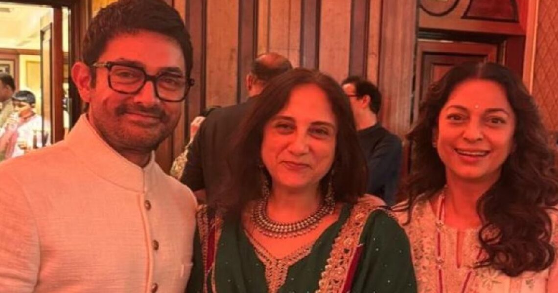 PIC: Juhi Chawla reunites with Aamir Khan at his Ammi’s 90th birthday bash; poses with Mr Perfectionist, sister Farhat