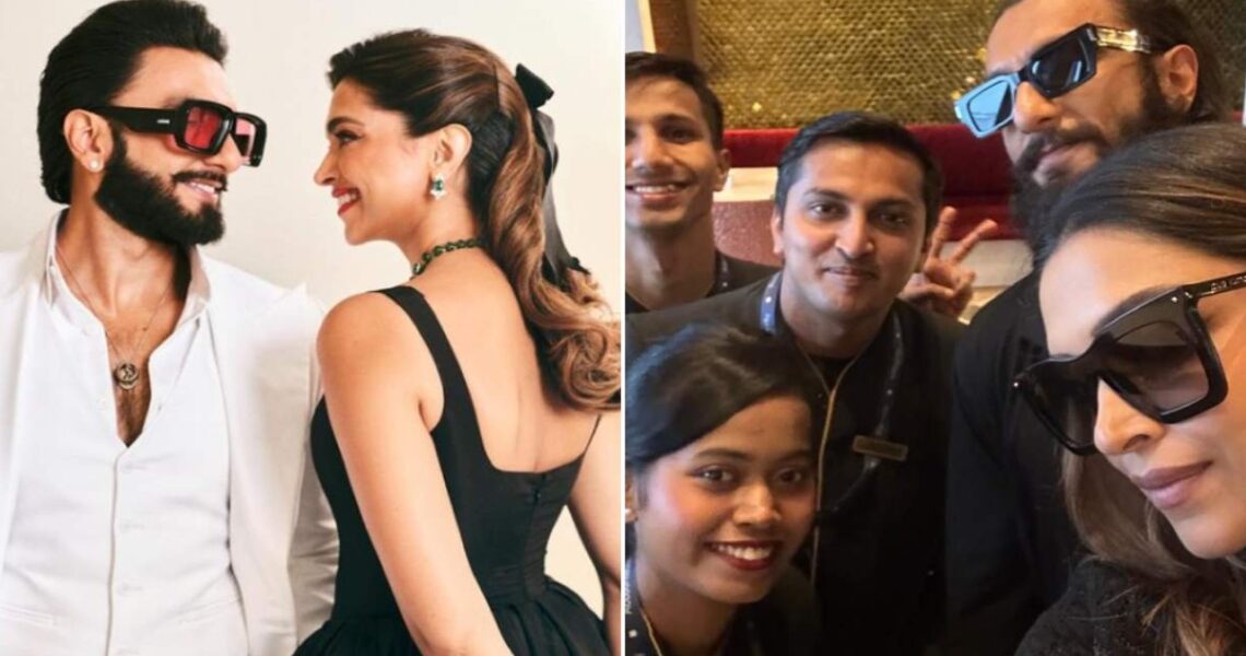 PIC: Soon-to-be parents Deepika Padukone and Ranveer Singh pose with airport lounge staff; fans go gaga