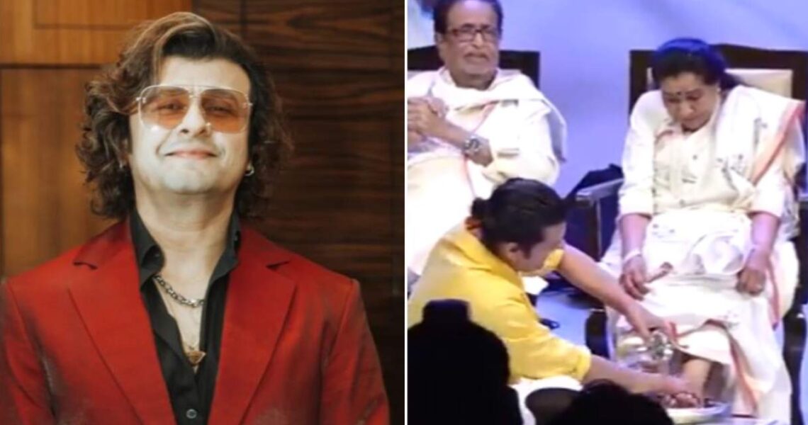 Sonu Nigam honors Asha Bhosle at her biography launch, washes her feet with rose petals; WATCH