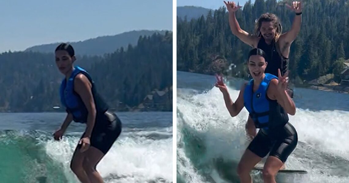 Kim Kardashian Goes Wake Surfing, Perfectly Balanced on Board