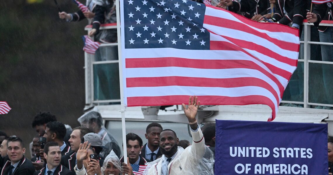 LeBron James, Coco Gauff Hoist American Flag on Team USA Boat At Olympics