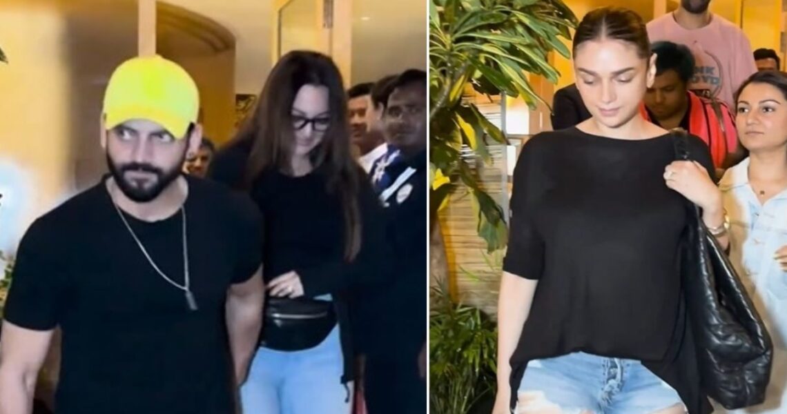 WATCH: Sonakshi Sinha-Zaheer Iqbal head out for dinner date to mark one month wedding anniversary; Aditi Rao Hydari joins