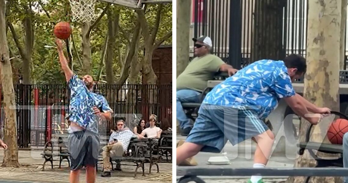 Adam Sandler Stretches, Plays Basketball in New York City