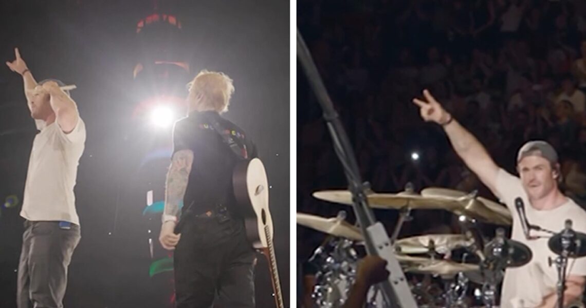 Chris Hemsworth Plays Drums at Ed Sheeran Concert