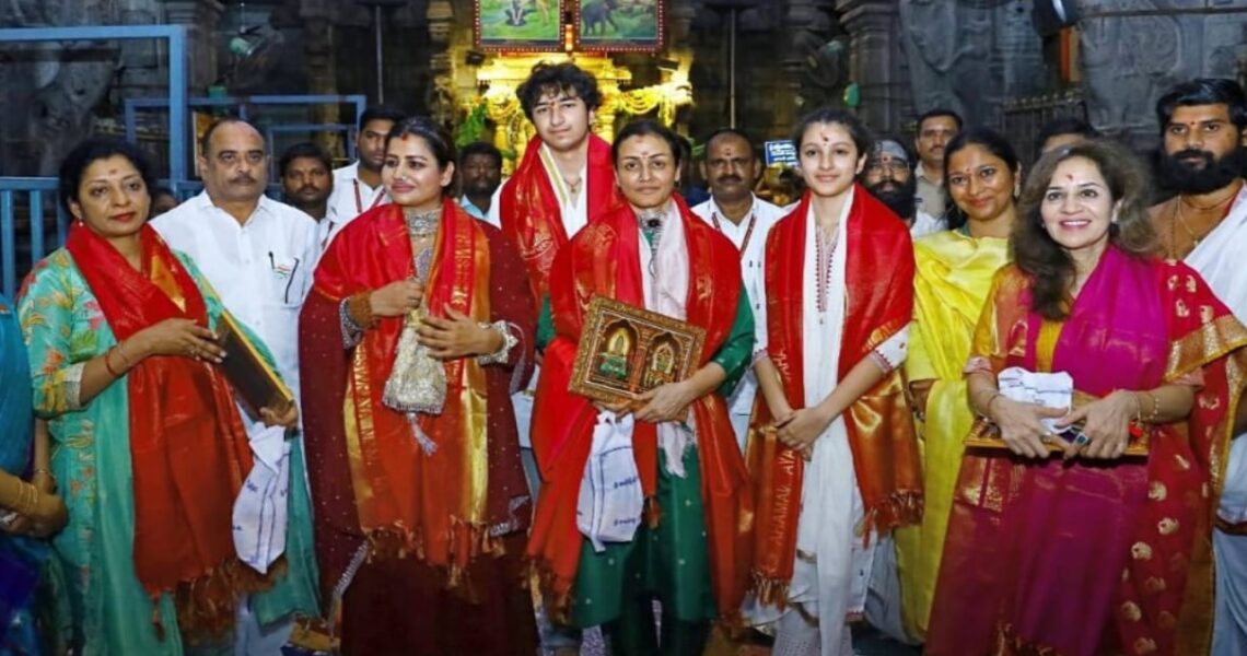 Mahesh Babu’s wife Namrata Shirodkar feels ‘deeply blessed’ after offering prayers at Tirupati temple with kids Sitara and Gautam, see photos