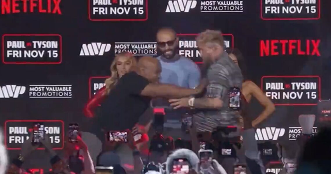 Mike Tyson Shoves Jake Paul at Press Conference for November Fight