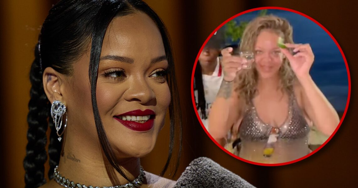 Rihanna Takes Shots with Friends at Beach Bar in Barbados