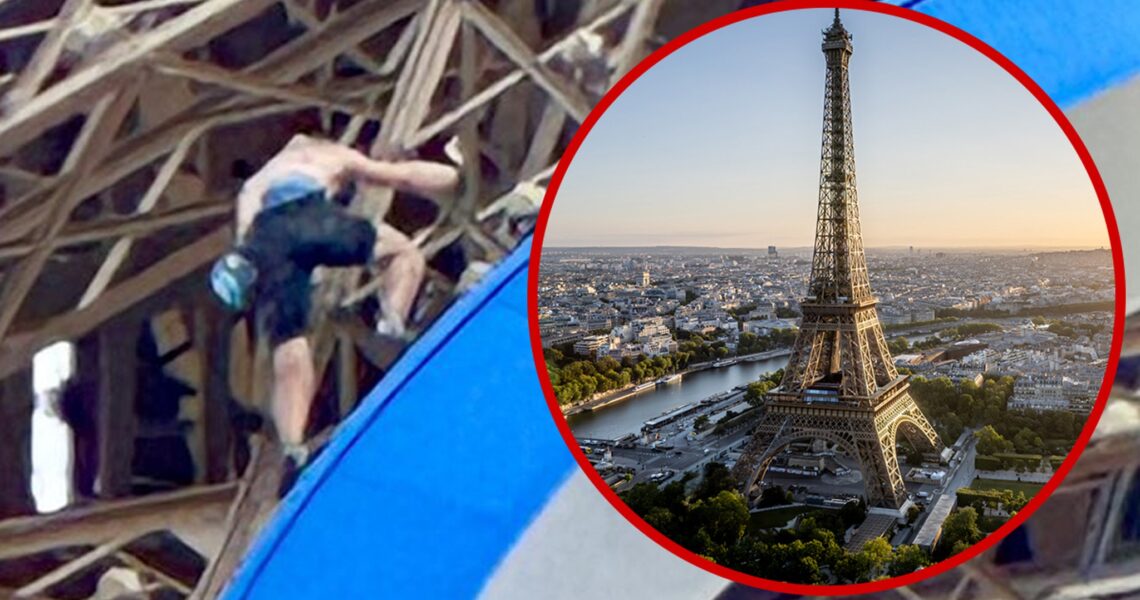 Shirtless Man Climbs Eiffel Tower Hours Before Olympics Closing Ceremony