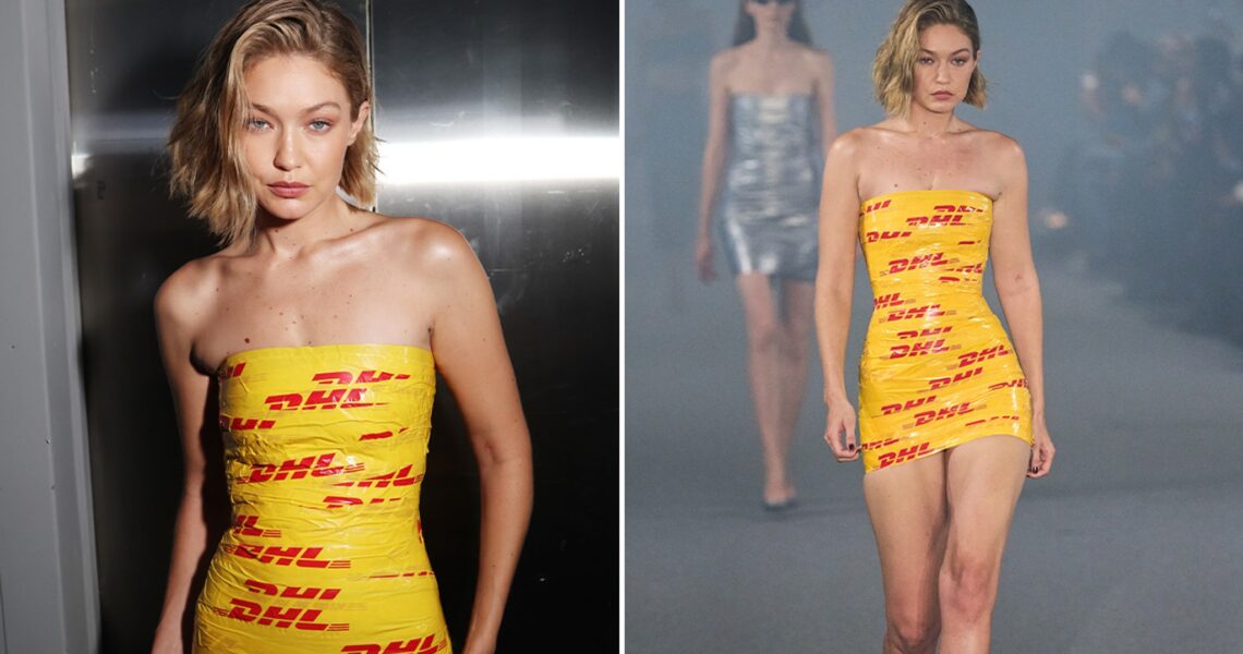 Gigi Hadid Rocks Skin-tight Dress Made of DHL Yellow Packing Tape