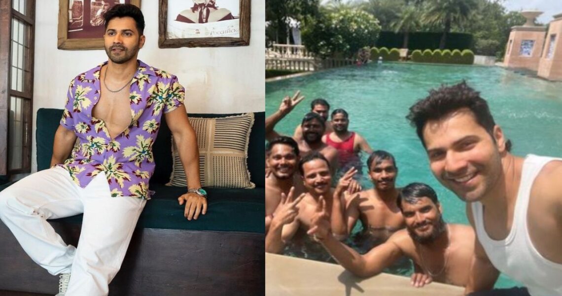 PIC: Varun Dhawan enjoys pool time with the art team of Sunny Sanskari Ki Tulsi Kumari and its proof he is having a blast