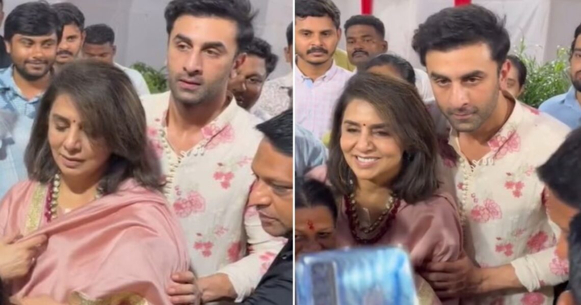 Ranbir Kapoor turns protective son as he helps mom Neetu Kapoor navigate through crowd post Ganpati Visarjan; WATCH