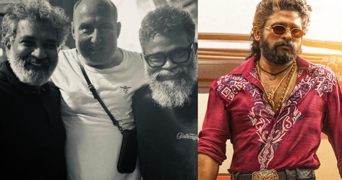 SS Rajamouli visits sets of Allu Arjun starrer Pushpa 2: The Rule; poses for an ‘ICONIC’ photo with director Sukumar