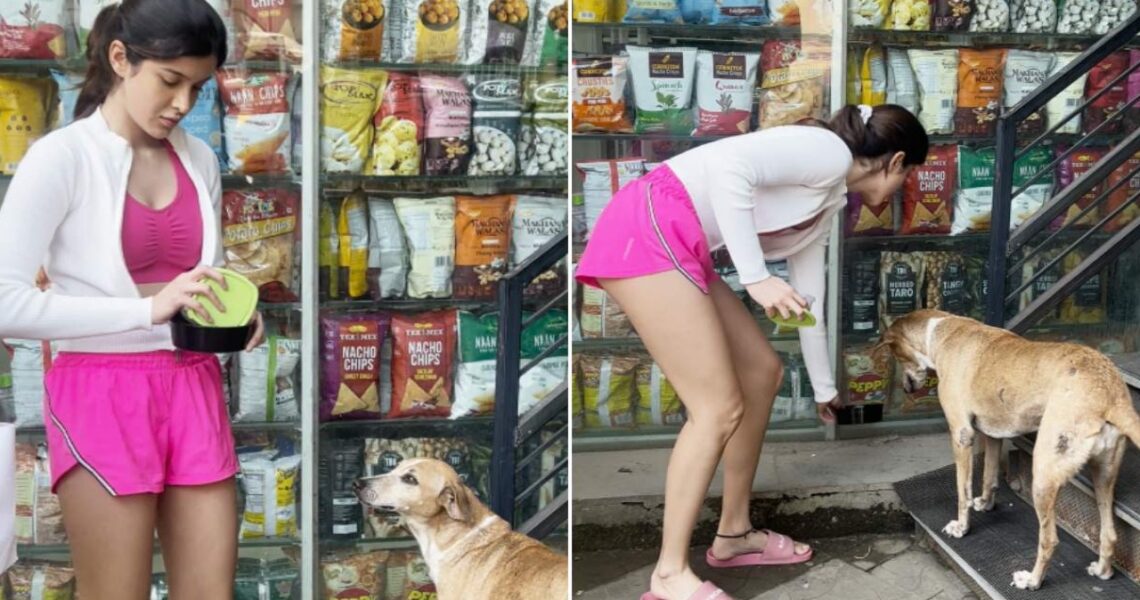 Shanaya Kapoor feeding a stray dog on the street has our hearts; Don’t miss VIDEO