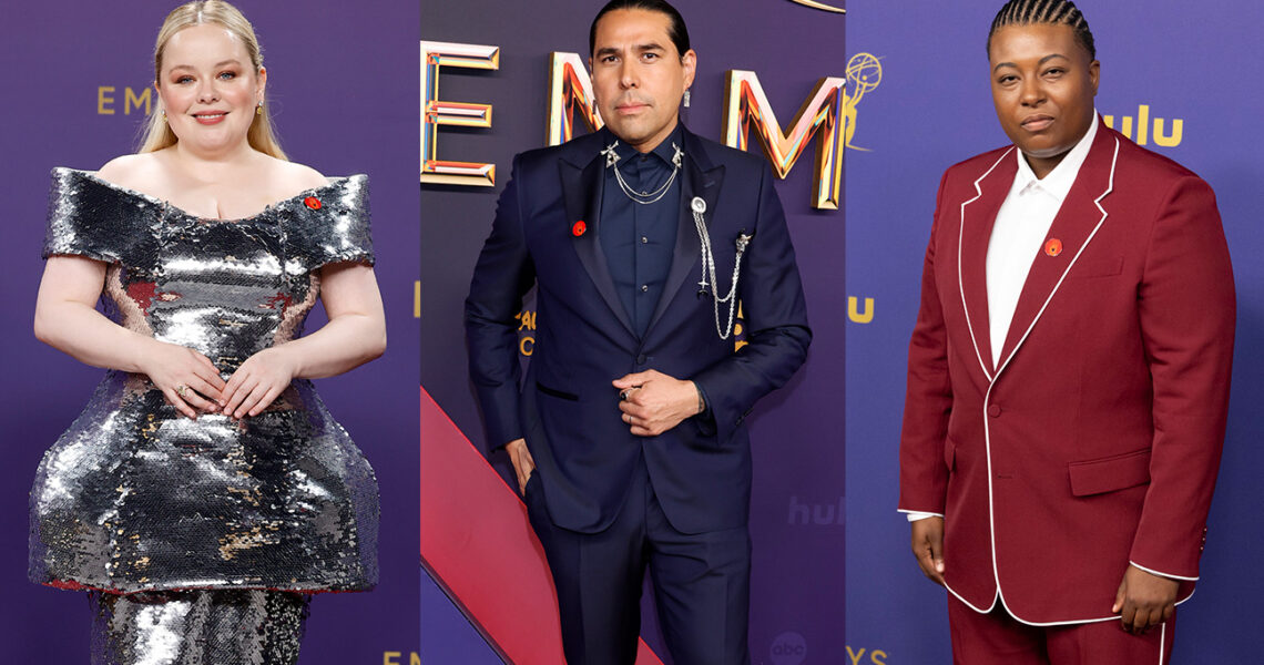 Stars Wear Red Pin in Support of Israel-Hamas Ceasefire at 2024 Emmys