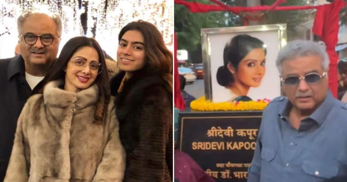 Boney Kapoor and daughter Khushi Kapoor pay tribute to Sridevi; inaugurate Chowk in her name; WATCH